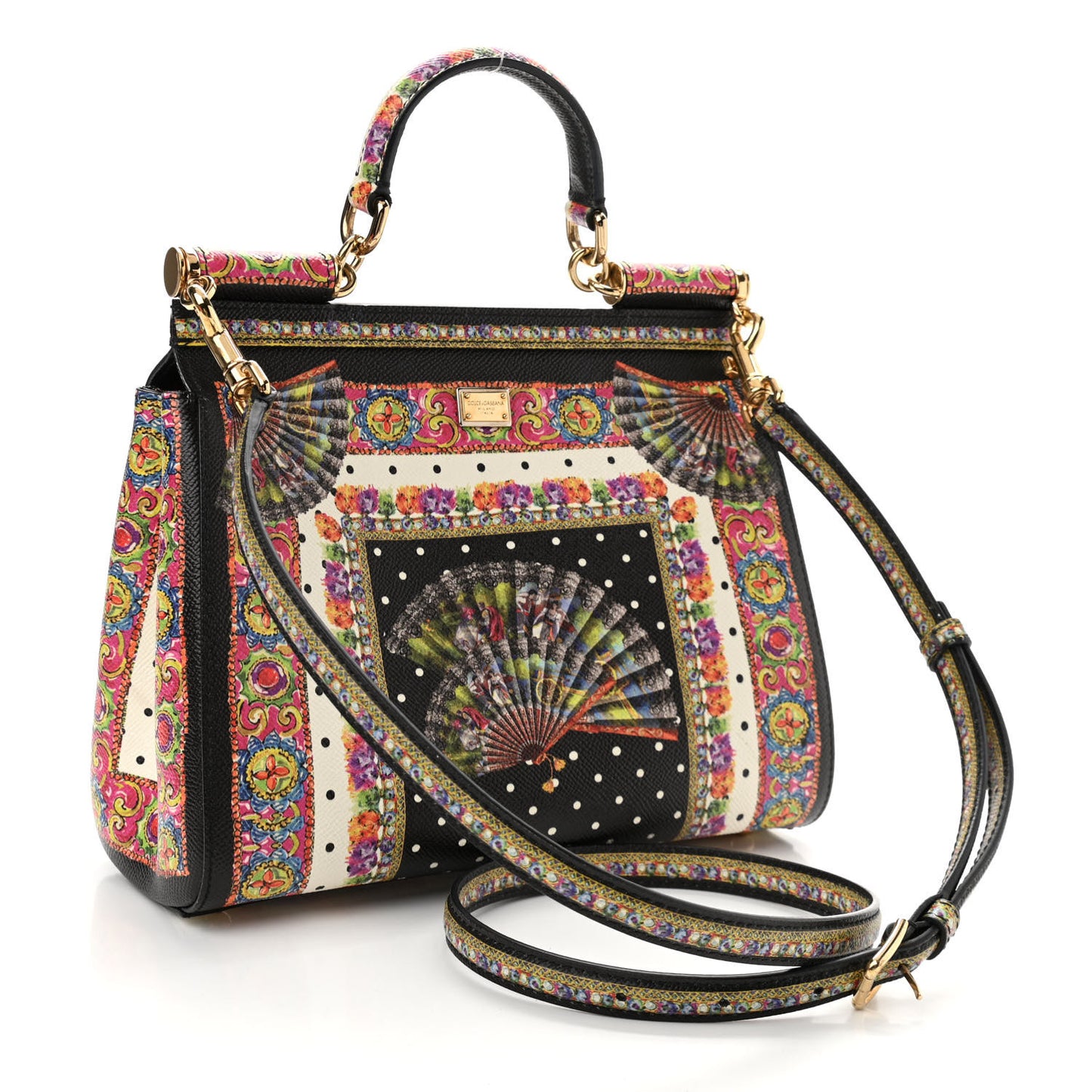 Dauphine Fan Foulard Medium Miss Sicily Satchel Black Multicolor