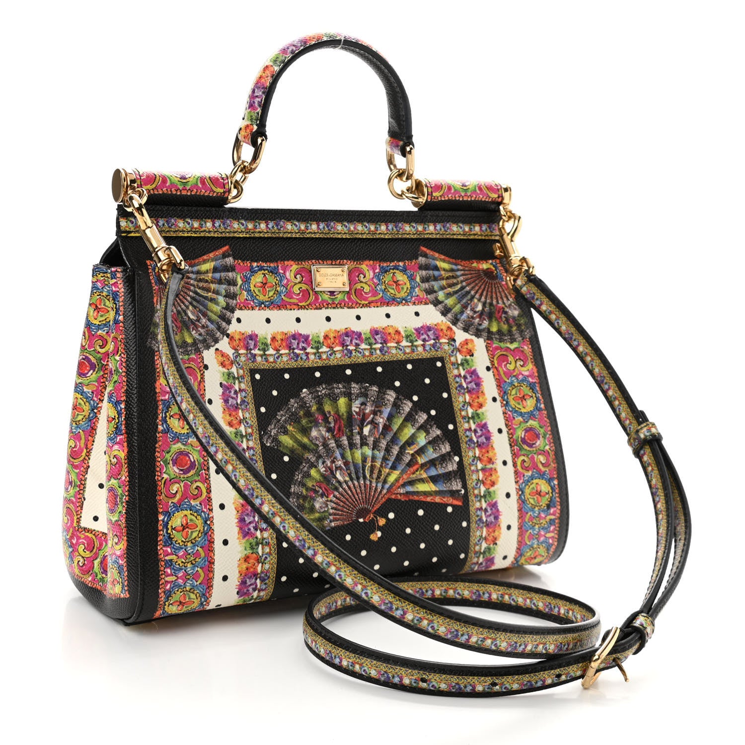 Dolce & Gabbana Dauphine Fan Foulard Medium Miss Sicily Satchel Black Multicolor 3 of 17