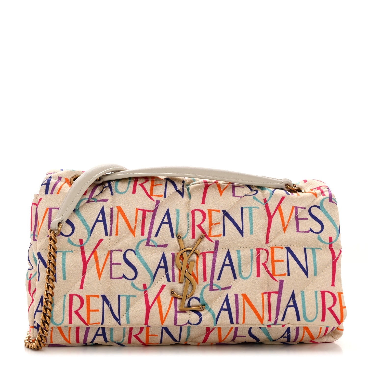Saint Laurent Silk Carre Rive Gauche Print Patchwork Monogram Medium Jamie Multicolor White 1 of 11