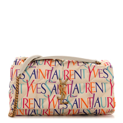 Saint Laurent Silk Carre Rive Gauche Print Patchwork Monogram Medium Jamie Multicolor White 1 of 11