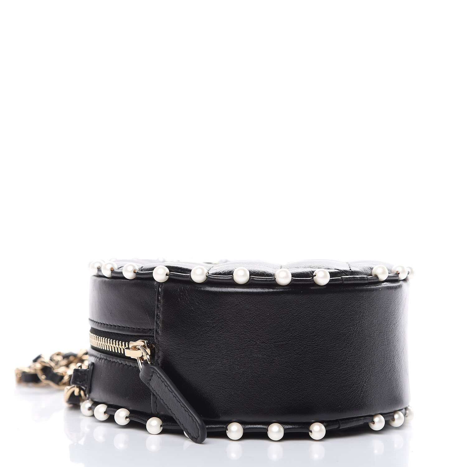 Chanel Calfskin Quilted Pearl Round Clutch With Chain Black 4 of 10