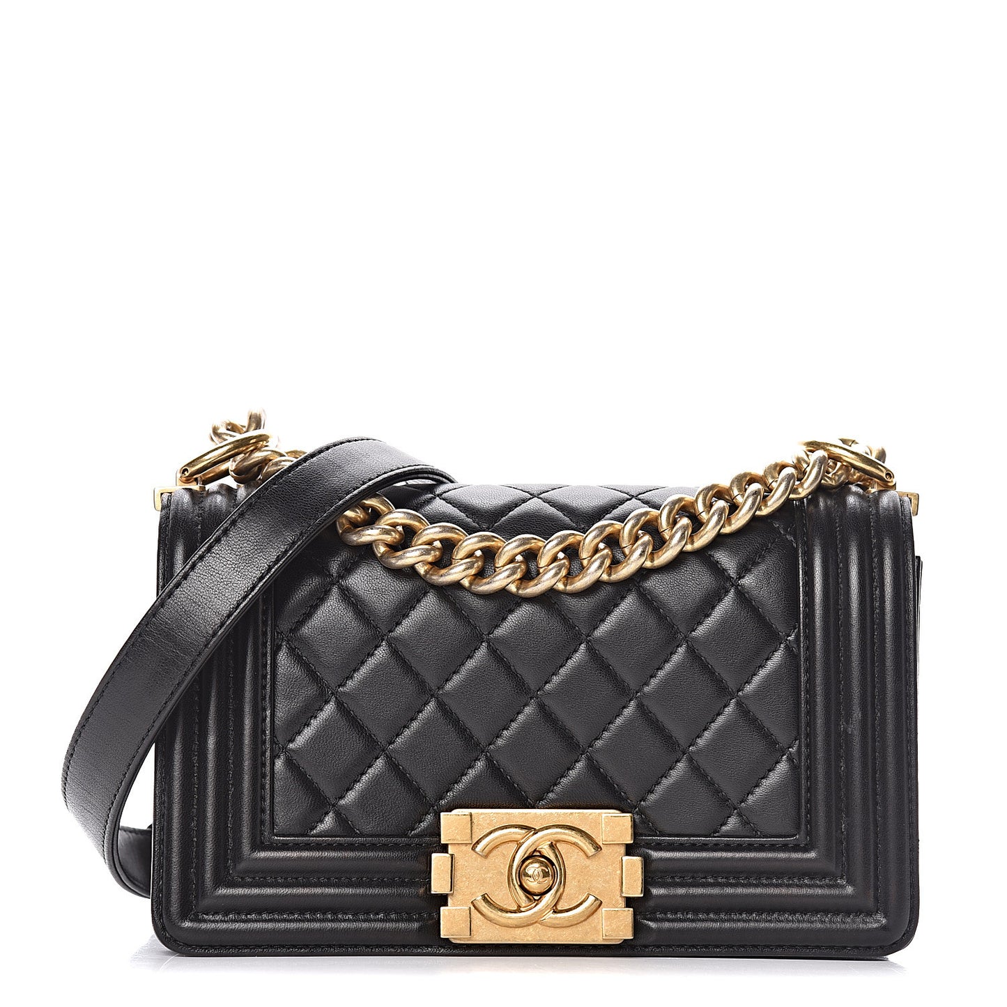 Lambskin Quilted Small Boy Flap Black
