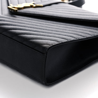 Saint Laurent Grain De Poudre Matelasse Chevron Large Monogram Satchel Black 11 of 13