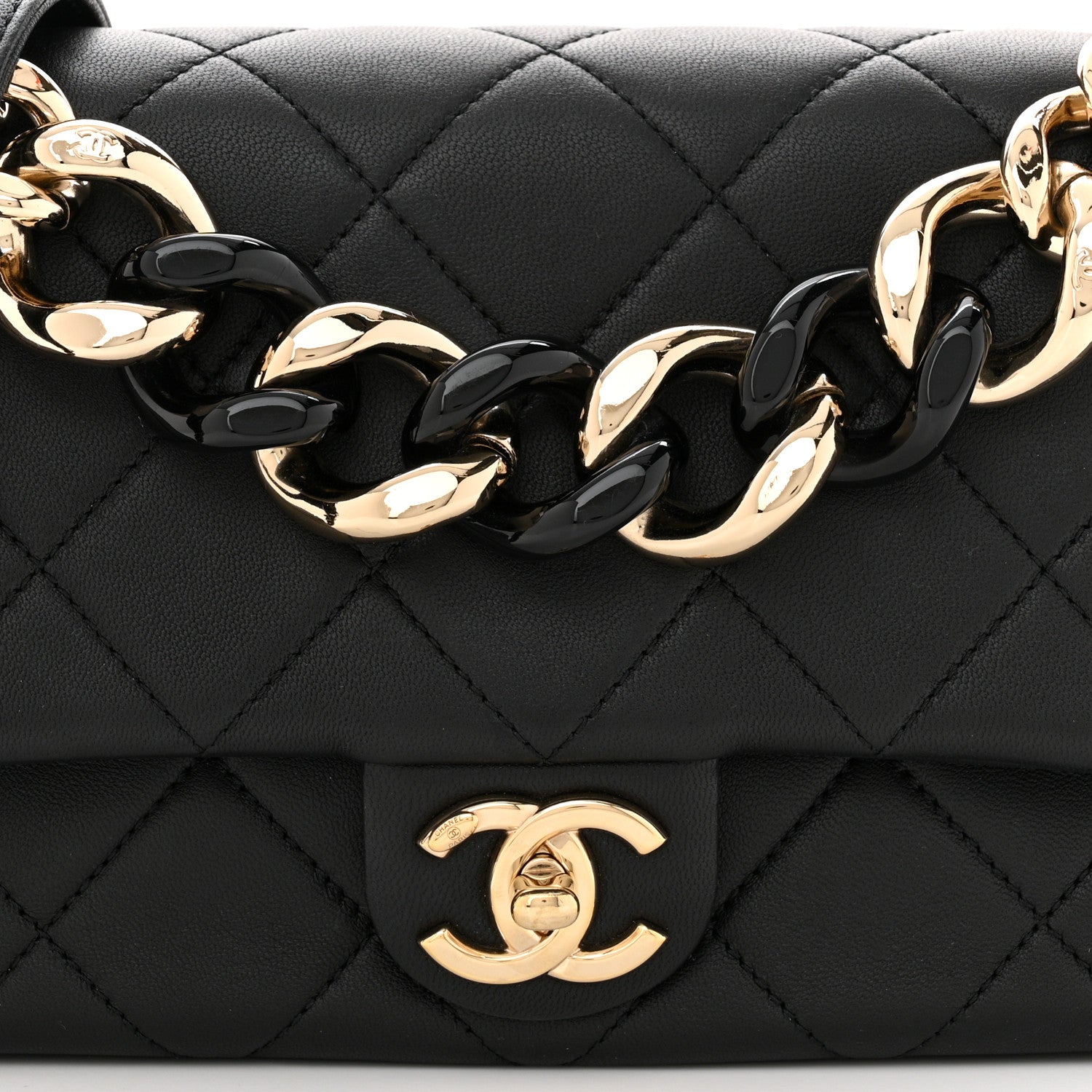Chanel Lambskin Quilted Resin Bi-Color Chain Flap Bag Black 8 of 13