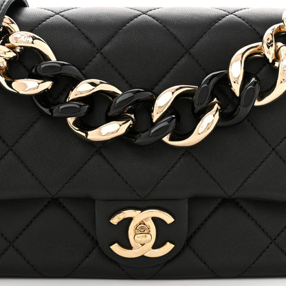 Chanel Lambskin Quilted Resin Bi-Color Chain Flap Bag Black 8 of 13