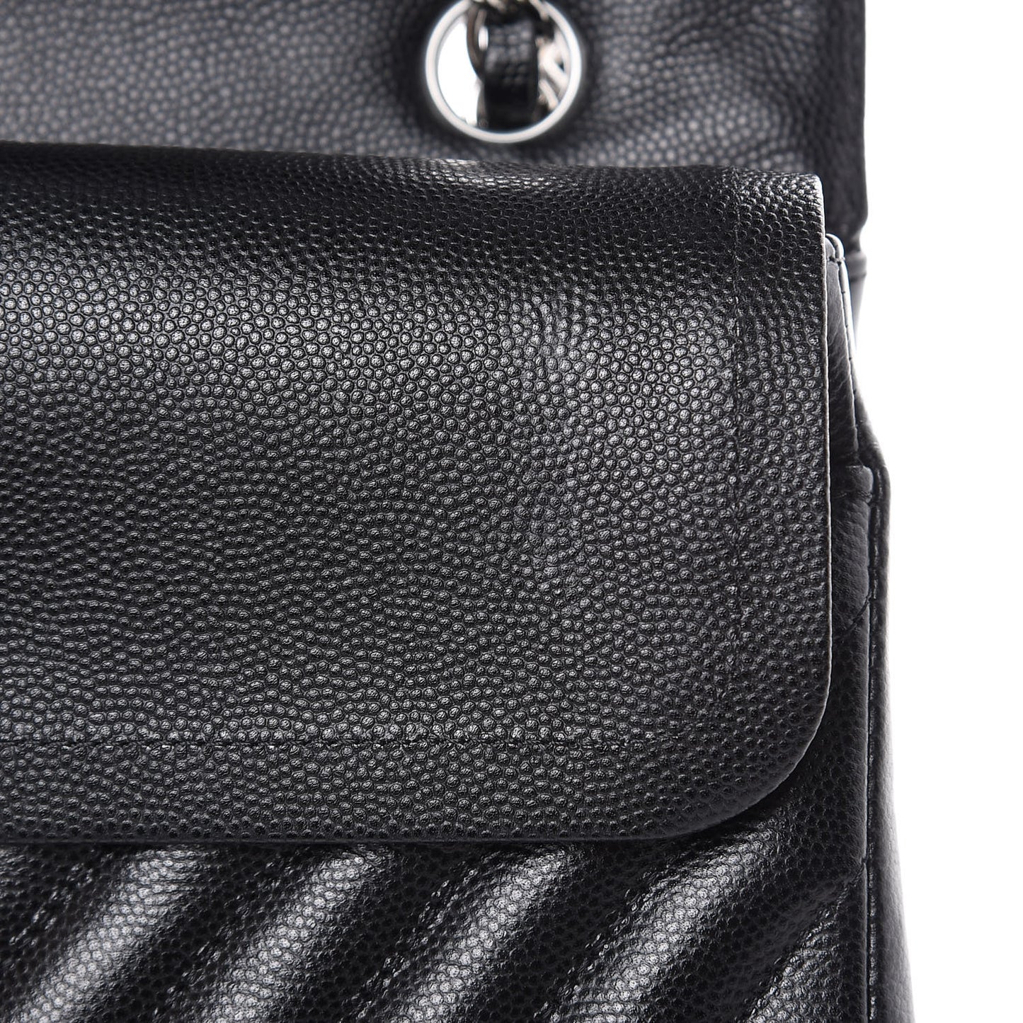 Caviar Chevron Quilted Medium Double Flap Black