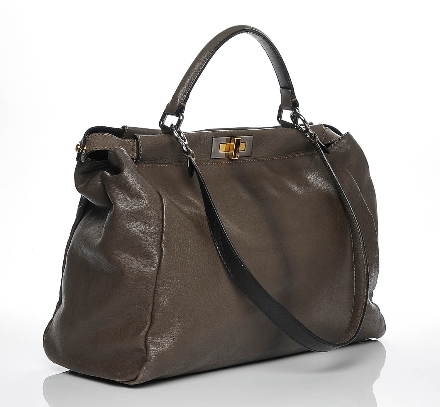 Fendi Goatskin Zucca Large Peekaboo Iconic Satchel Taupe Tobacco Moro 9 of 12