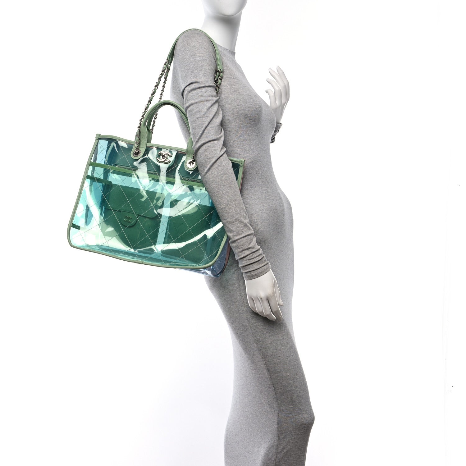 Chanel PVC Lambskin Stitched Medium Coco Splash Shopping Bag Blue Green Pink 2 of 11