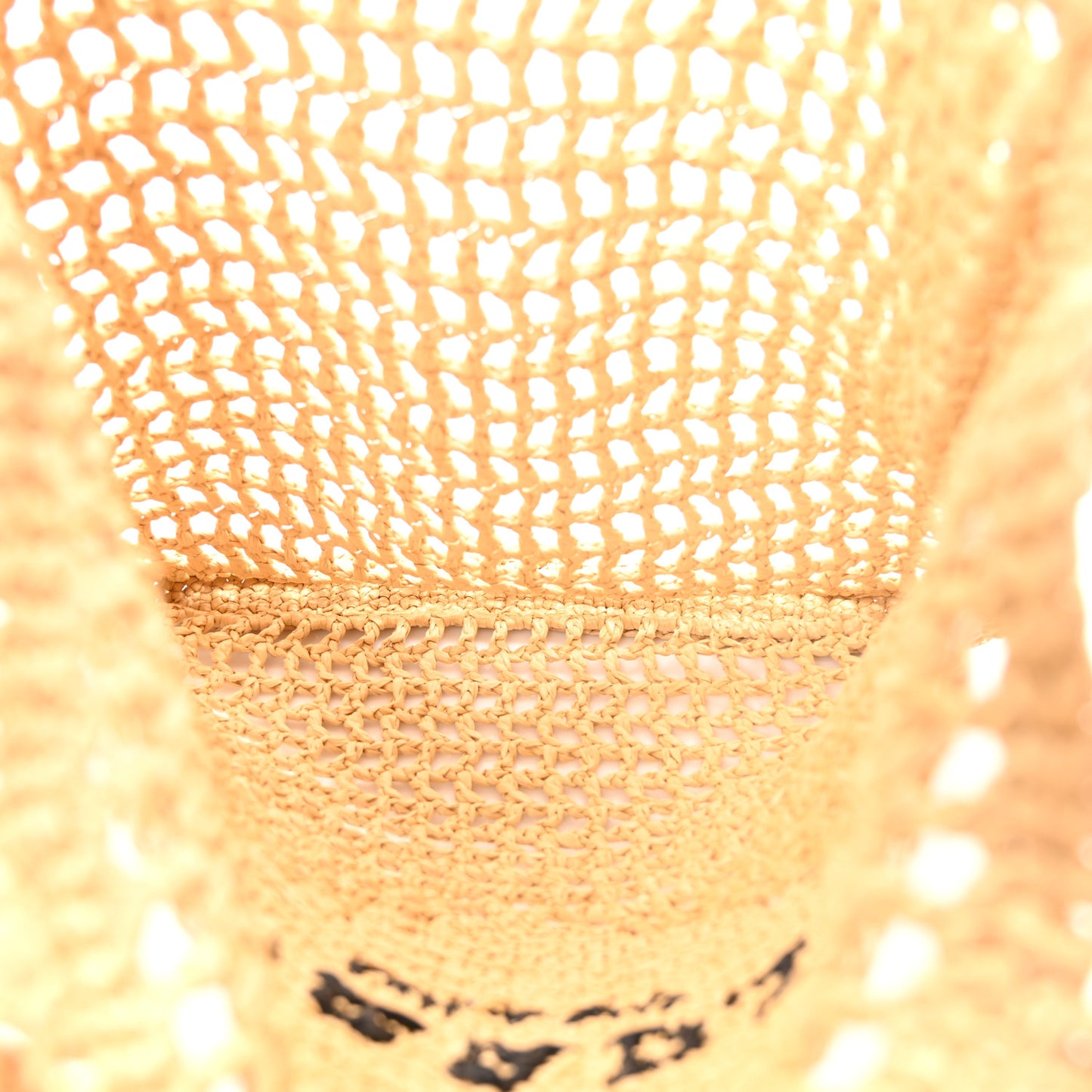 Yarn Raffia Effect Crochet Logo Embroidered Tote Bag Naturale