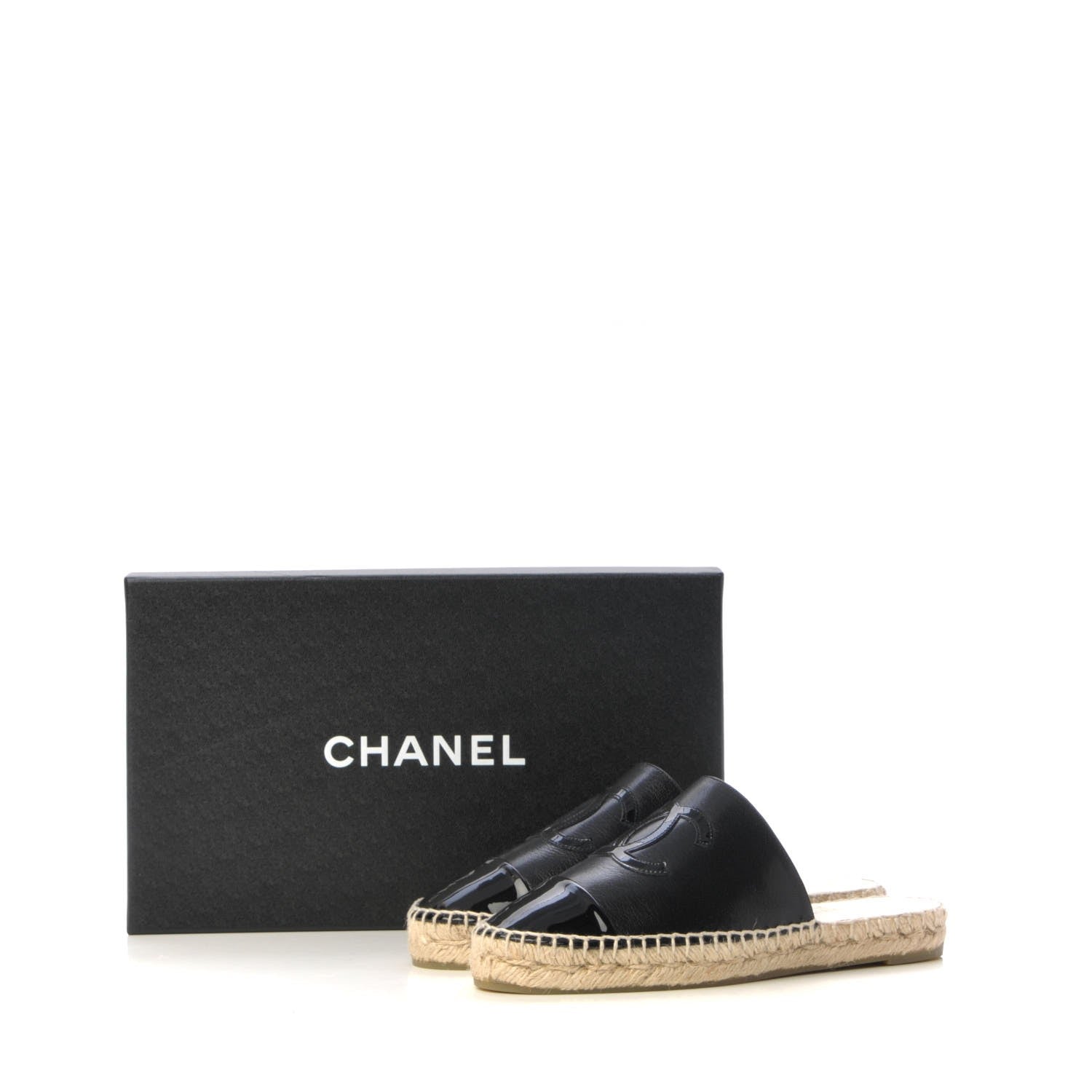 Chanel Iridescent Goatskin Patent CC Espadrille Mules 37 Black 11 of 11
