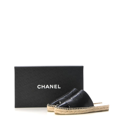 Chanel Iridescent Goatskin Patent CC Espadrille Mules 37 Black 11 of 11