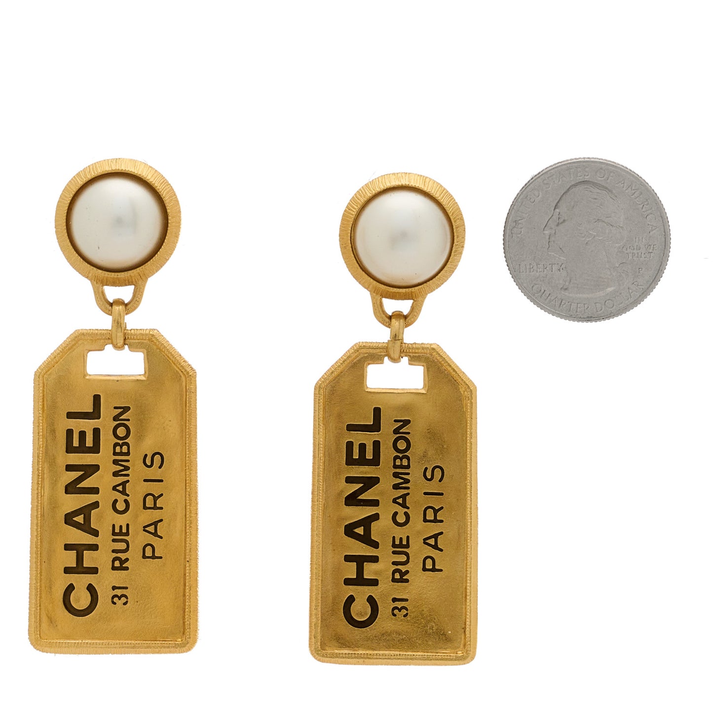 Pearl CC Tags Drop Earrings Gold