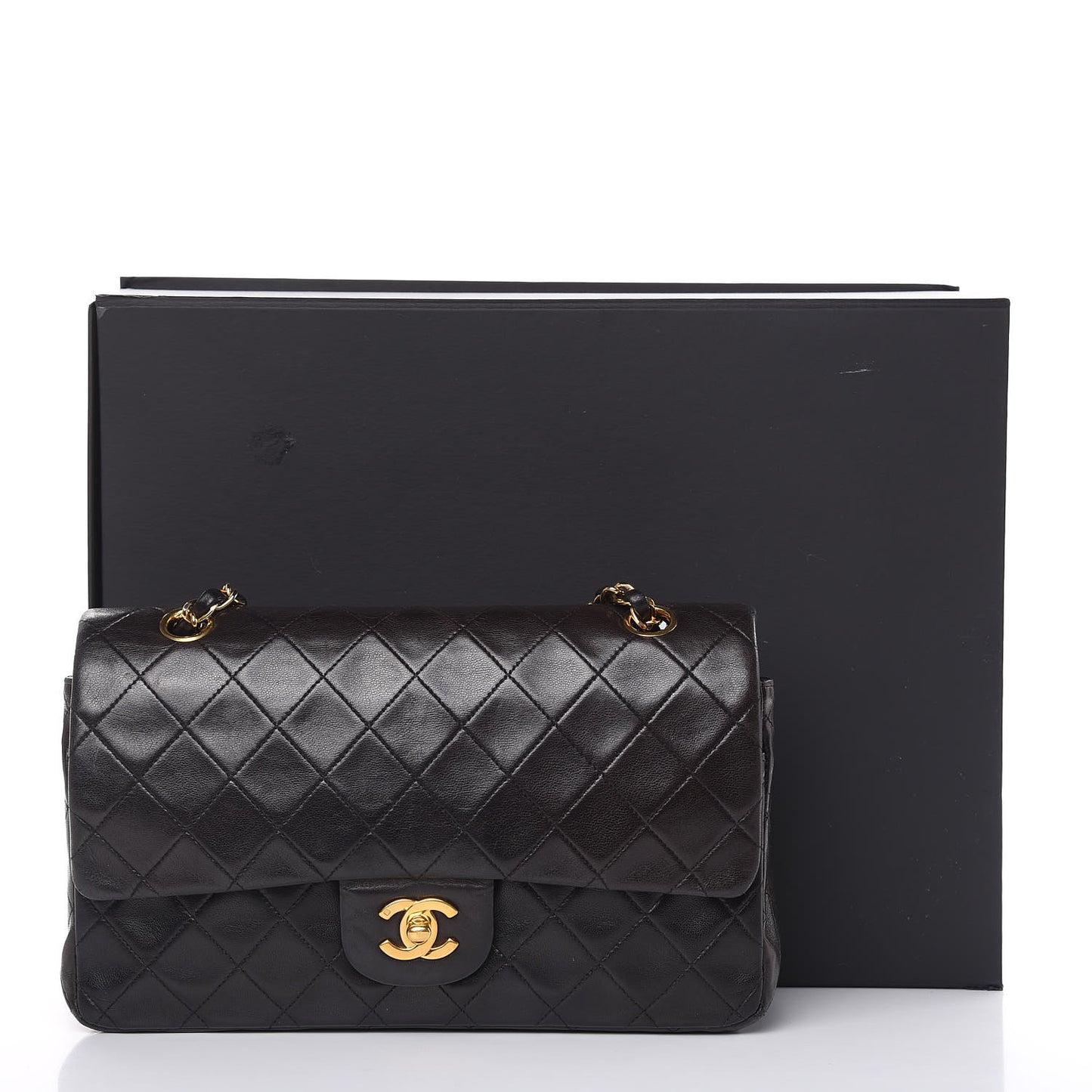 Lambskin Quilted Medium Double Flap Bag Black