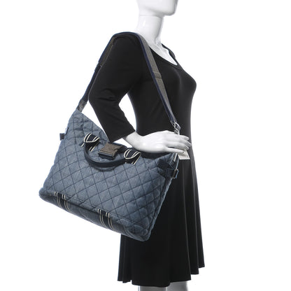 Chanel Denim Quilted Large Shopping Bag Navy White 2 of 9