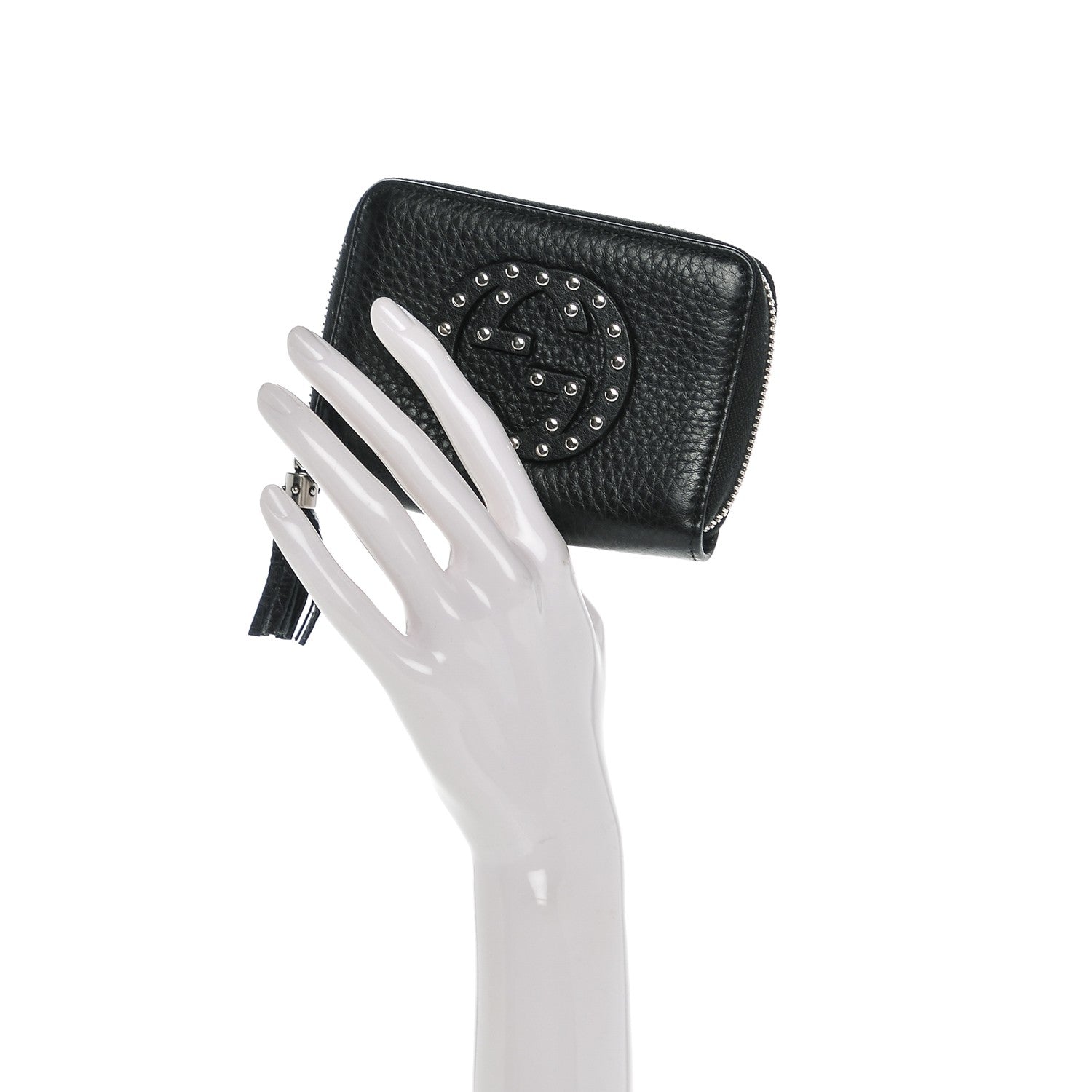 Gucci Pebbled Calfskin Studded Soho Compact Disco Zip Around Wallet Black 2 of 6