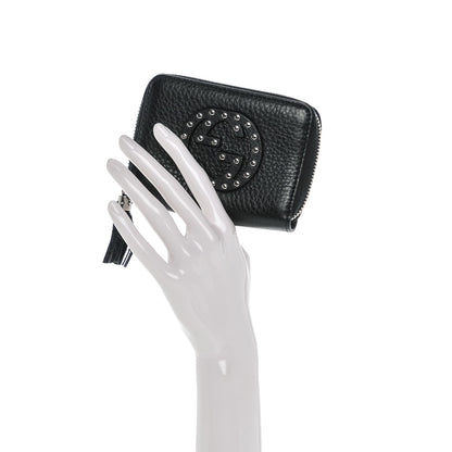 Gucci Pebbled Calfskin Studded Soho Compact Disco Zip Around Wallet Black 2 of 6