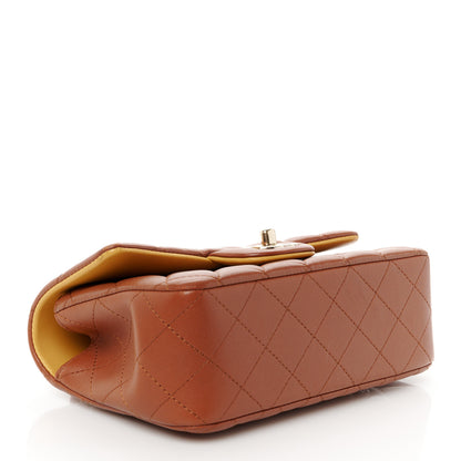 Chanel Lambskin Quilted Bi-Color Mini Top Handle Rectangular Flap Light Brown Yellow 4 of 12