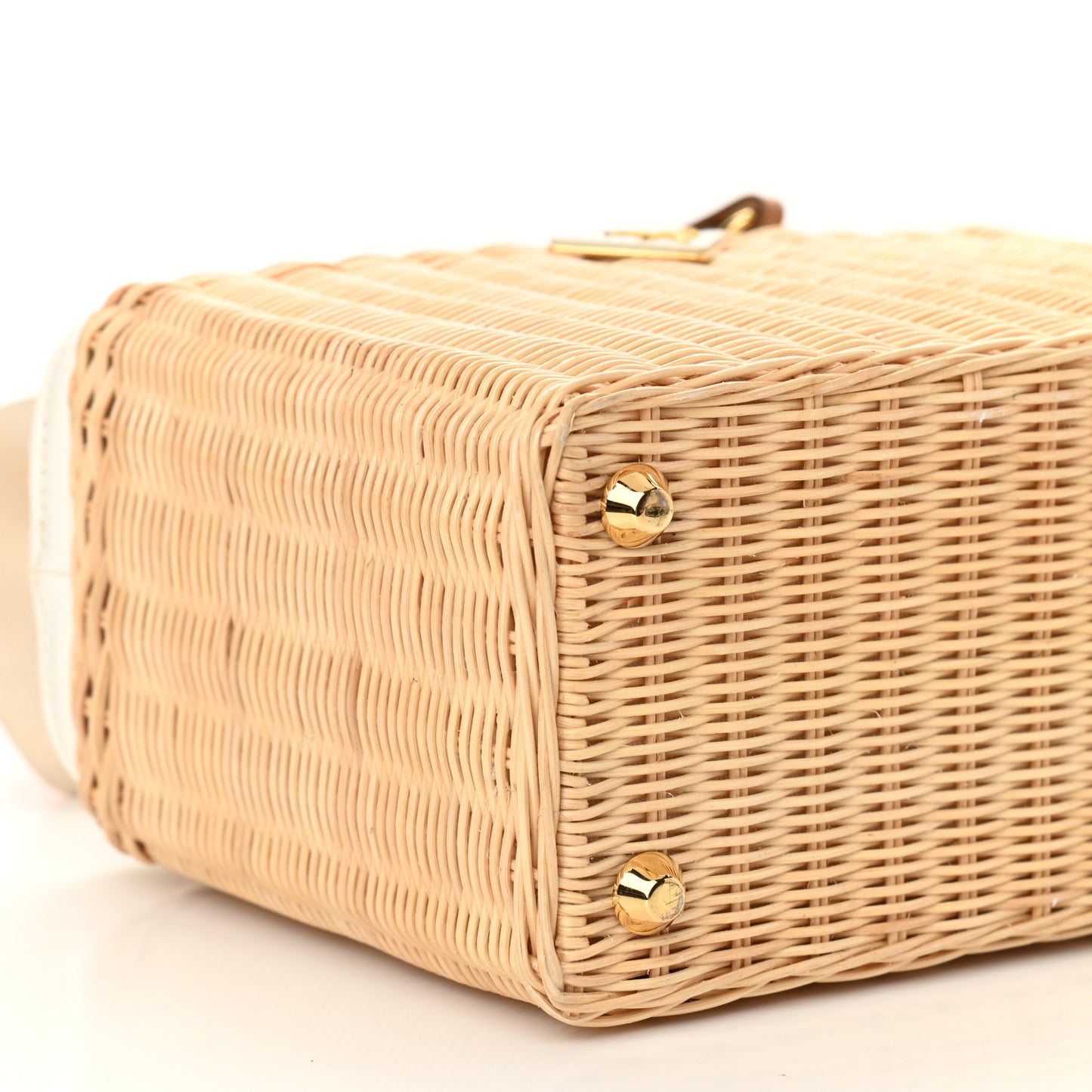 Canvas Wicker Shoulder Bag White Tan