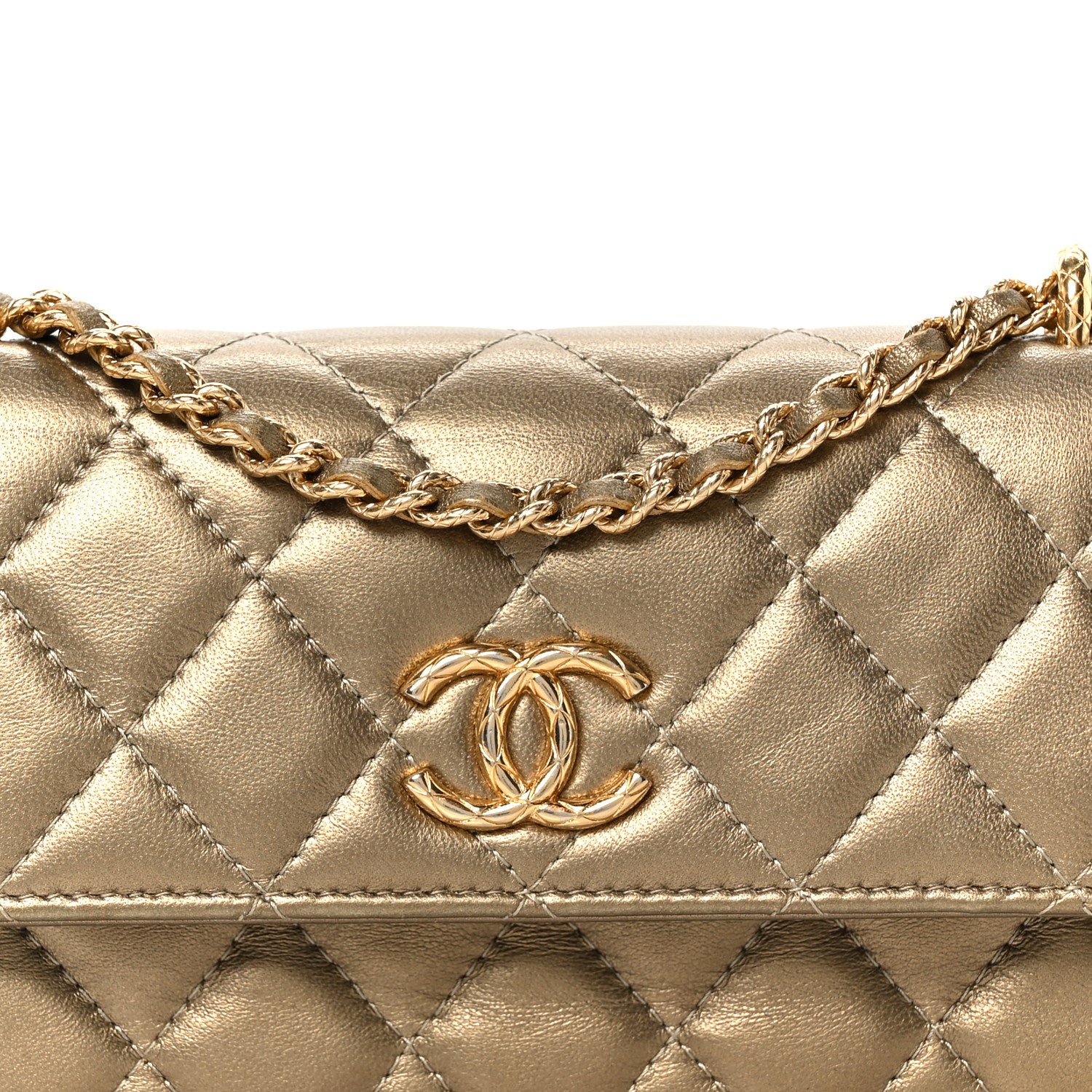 Chanel Metallic Lambskin Quilted Dynasty Flap Phone Holder With Chain Gold 9 of 11