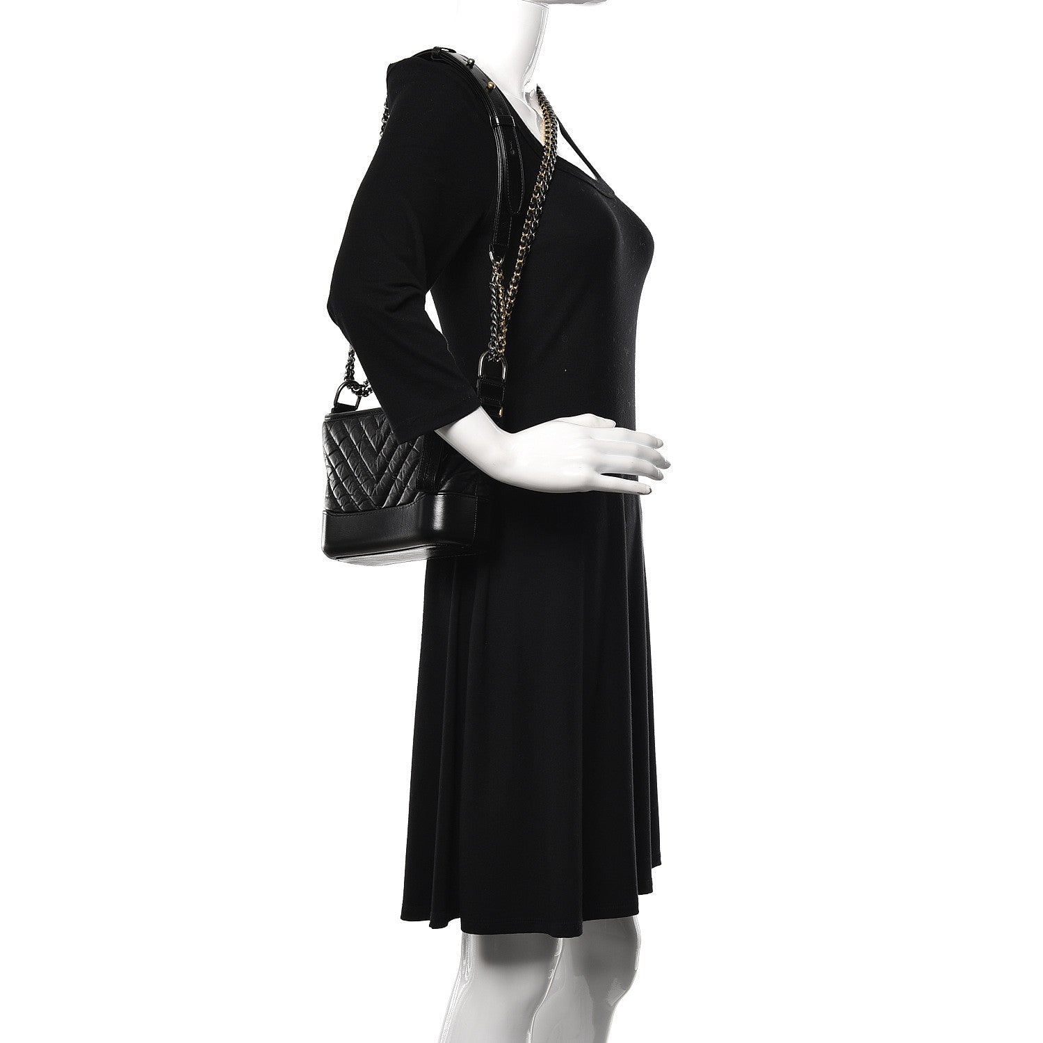 Chanel Aged Calfskin Chevron Quilted Small Gabrielle Hobo Black 2 of 10