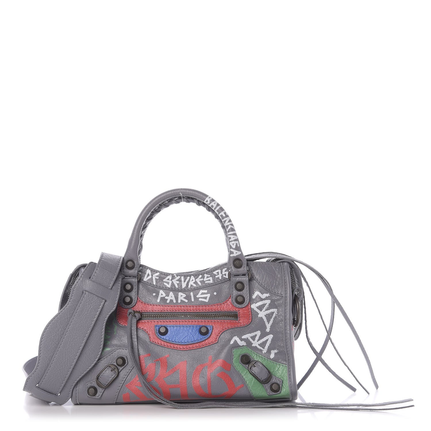 Balenciaga Agneau Classic Hardware Graffiti Mini City Grey 4 of 12