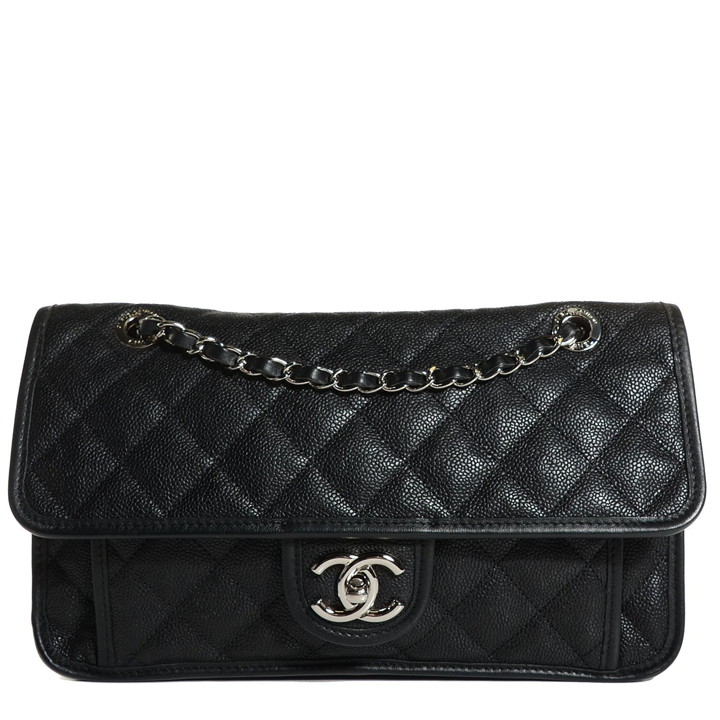 Caviar Quilted French Riviera Medium Flap Black