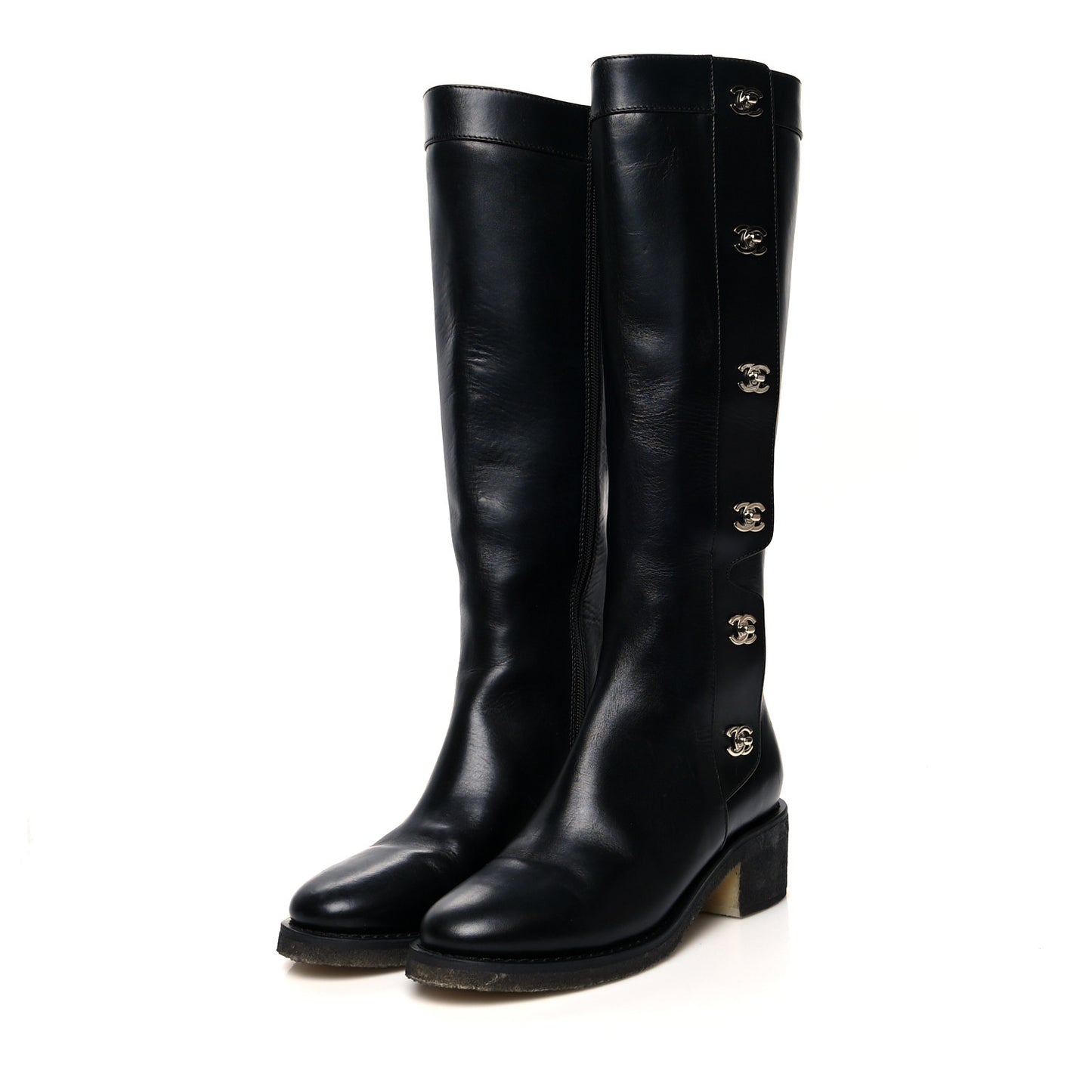 Calfskin CC Turnlock High Boots 39 Black