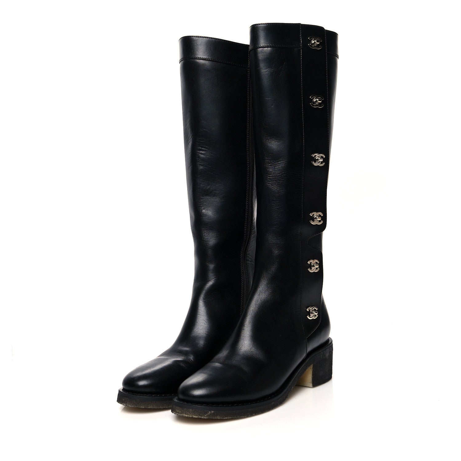 Chanel Calfskin CC Turnlock High Boots 39 Black 3 of 8