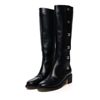 Chanel Calfskin CC Turnlock High Boots 39 Black 3 of 8
