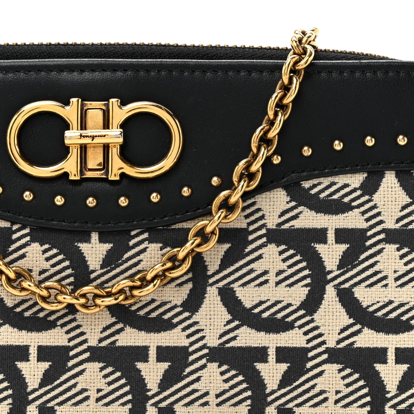 Canvas Calfskin Gancini Wallet On Chain Black Beige