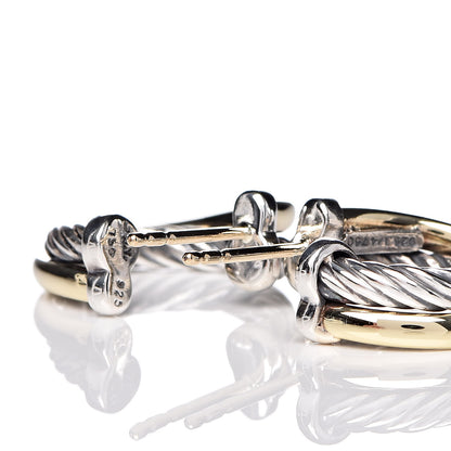 David Yurman Sterling Silver 18K Yellow Gold 17mm Crossover Cable Hoop Earrings 3 of 5