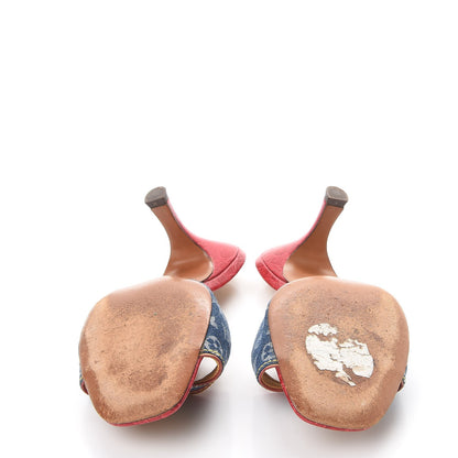 Louis Vuitton Denim Monogram Mules Peep Toe Heels 37 Blue Red 7 of 12