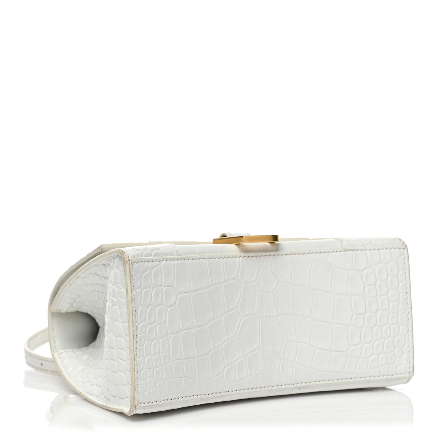Shiny Calfskin Crocodile Embossed Small Hourglass Top Handle Bag Optic White