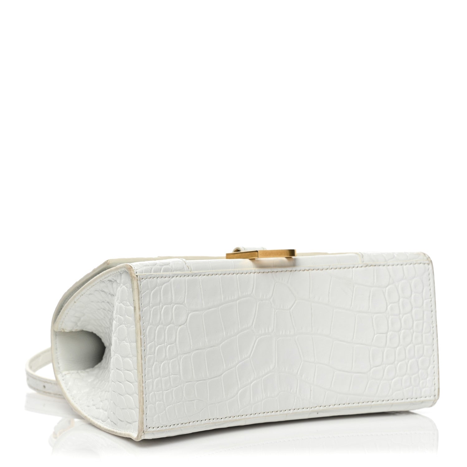Balenciaga Shiny Calfskin Crocodile Embossed Small Hourglass Top Handle Bag Optic White 4 of 11
