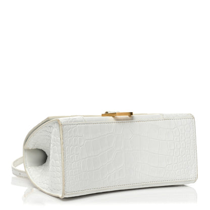 Balenciaga Shiny Calfskin Crocodile Embossed Small Hourglass Top Handle Bag Optic White 4 of 11