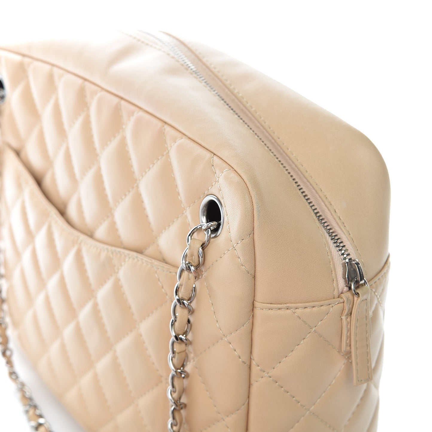 Lambskin Quilted Large Camera Case Beige Clair