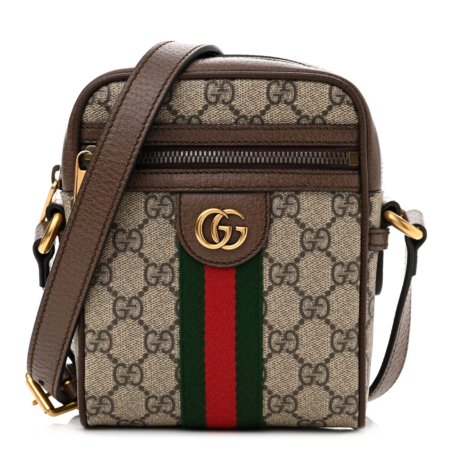 Gucci GG Supreme Monogram Web Mini Ophidia Messenger Brown 1 of 10