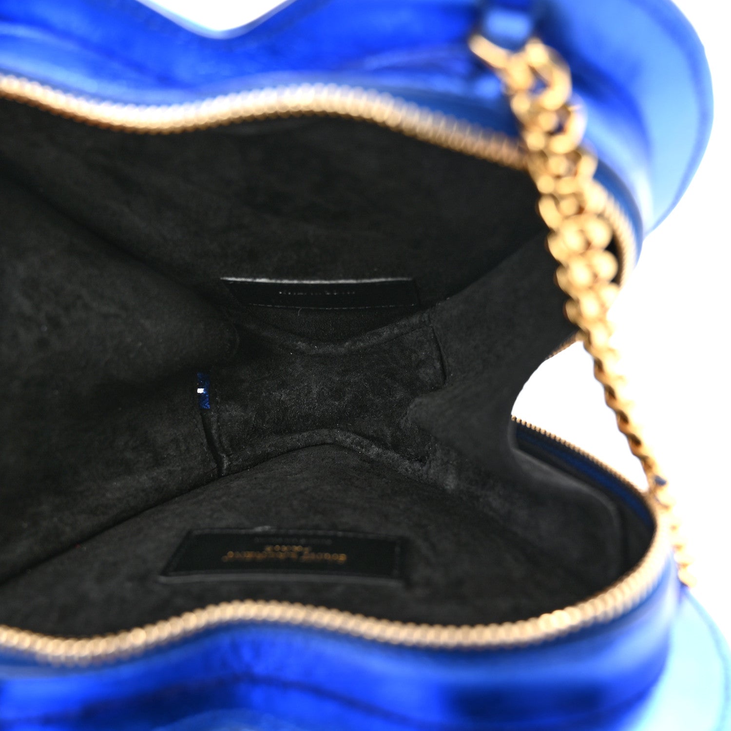 Saint Laurent Metallic Calfskin Matelasse Chevron Monogram Small Love Heart Chain Bag Blue Royal 5 of 10