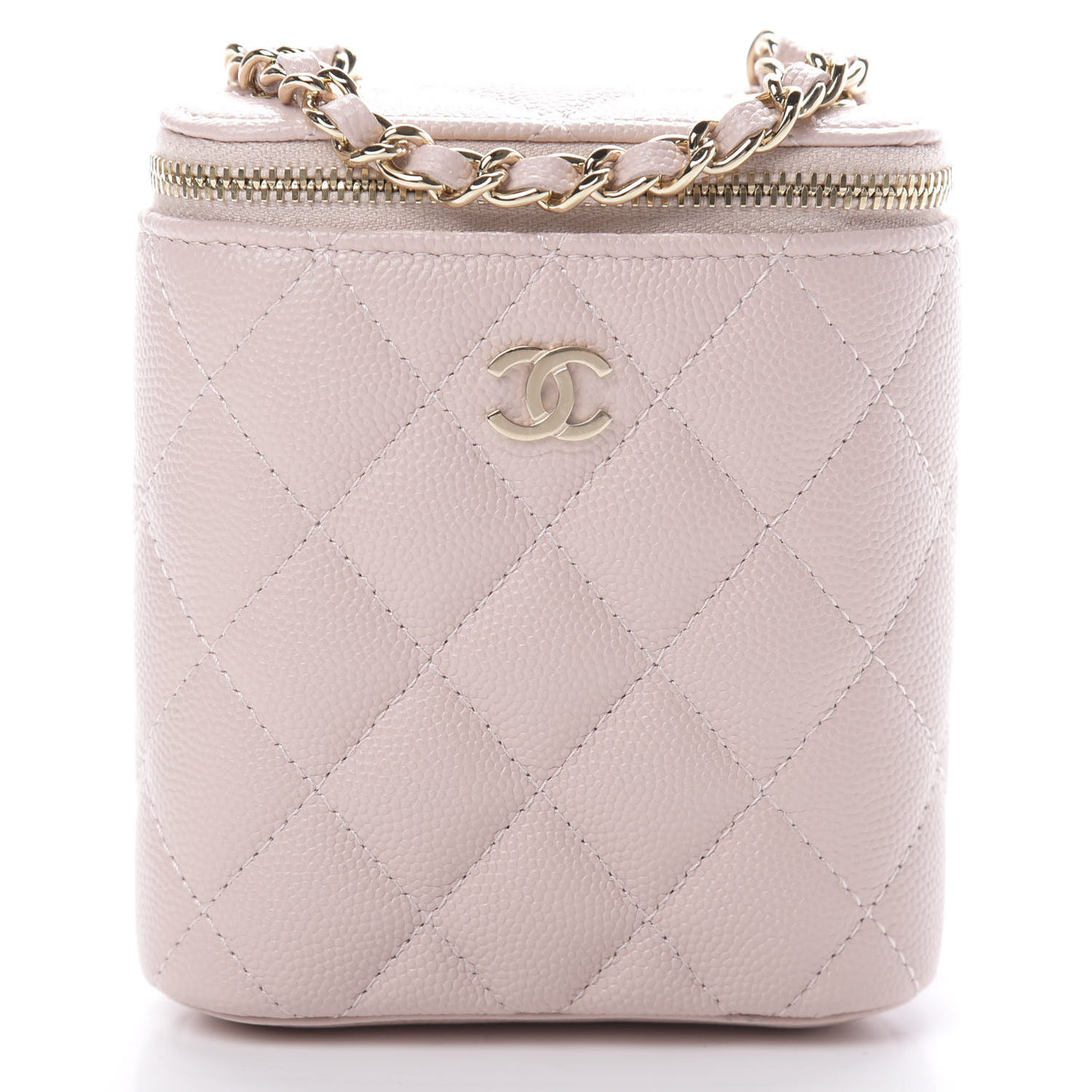 Caviar Quilted Small Vertical Coco Beauty Vanity Case With Chain Light Pink