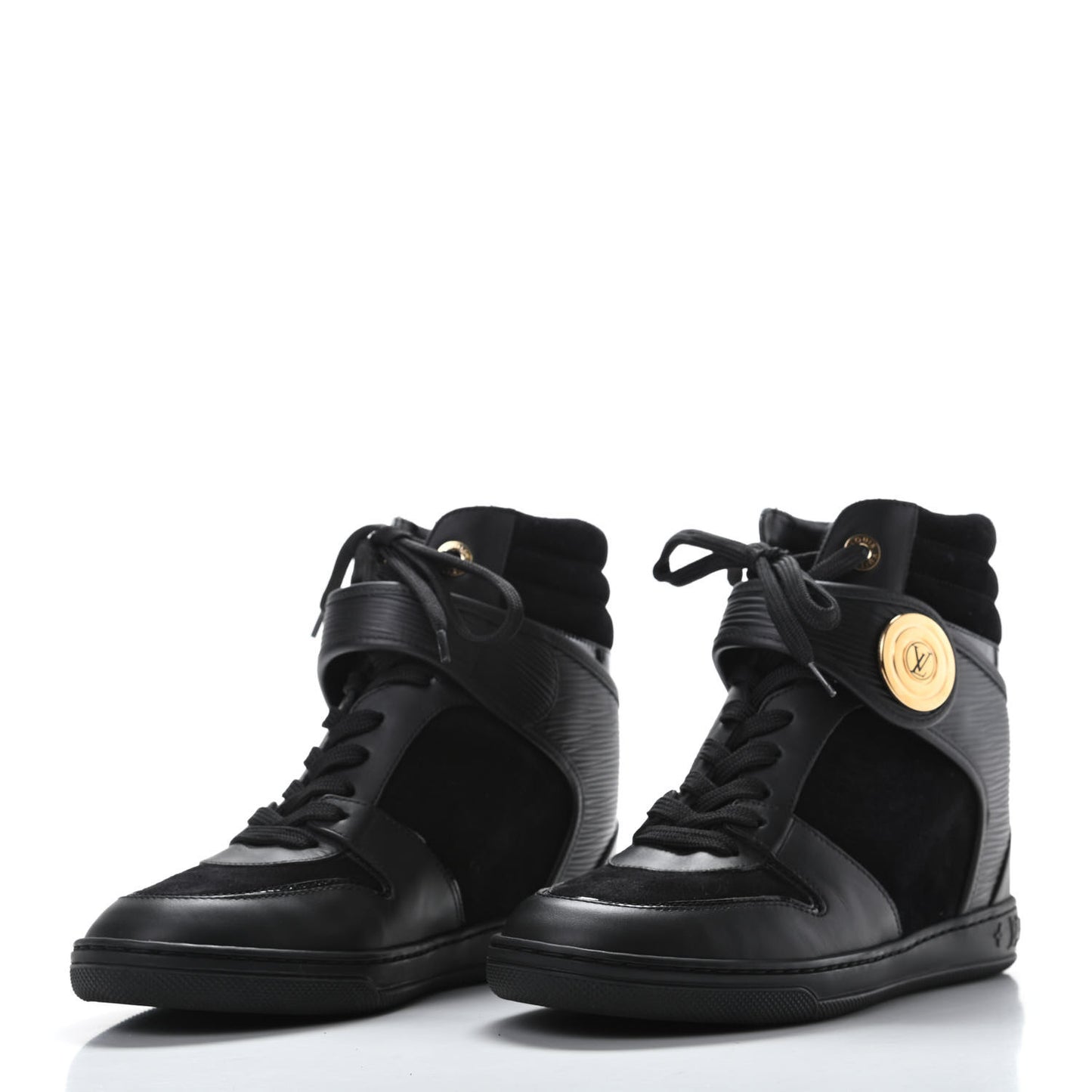 Epi Suede Postmark Wedge Sneakers 38 Black