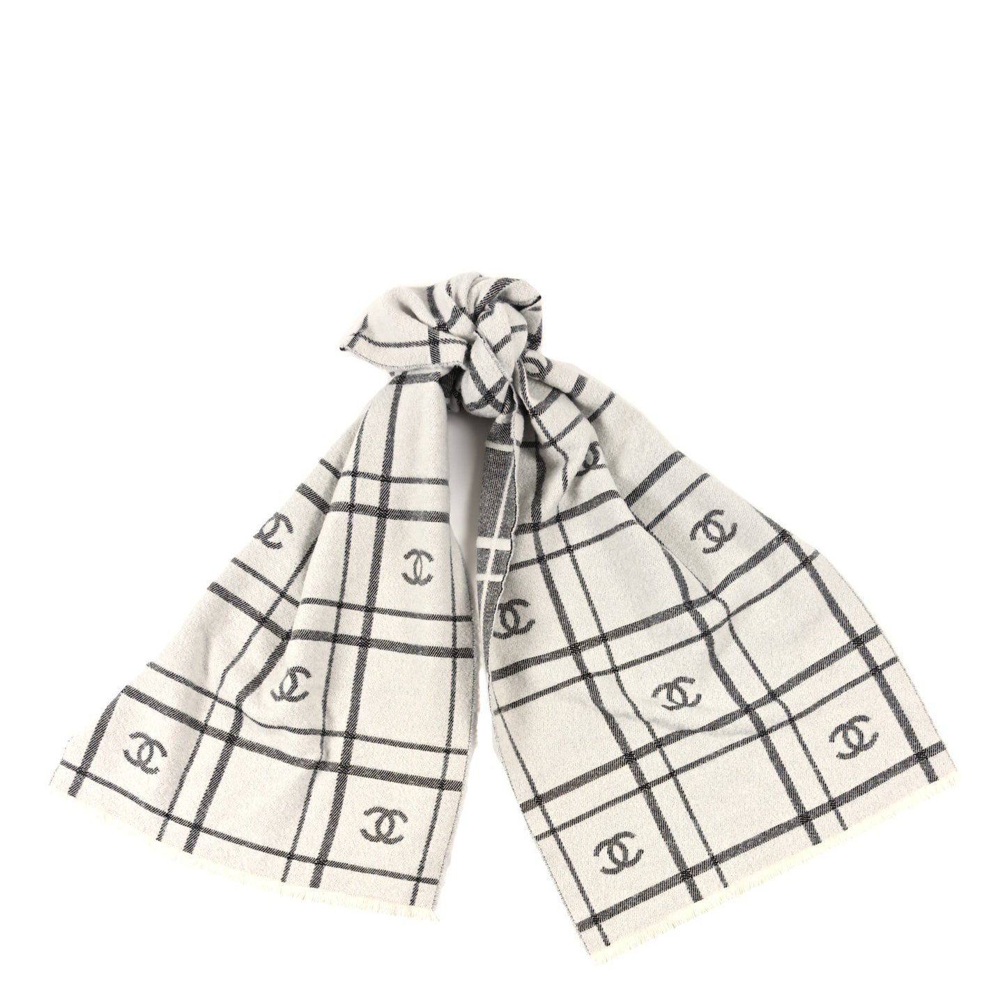 Wool Cashmere CC Scarf White Grey