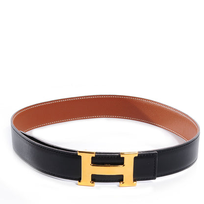 Hermes Box Courchevel Reversible Polished Gold Constance 32mm H Belt 90 Noir Gold 1 of 6