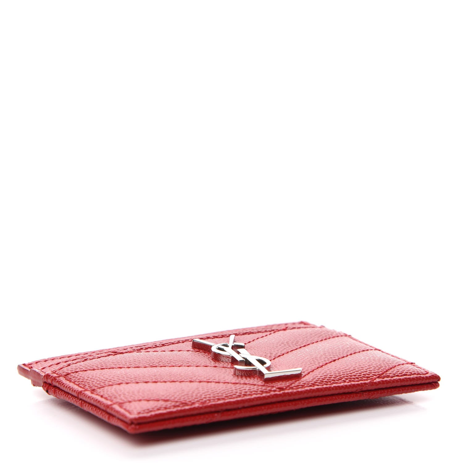 Saint Laurent Grain De Poudre Matelasse Chevron Monogram Credit Card Case New Red 4 of 7