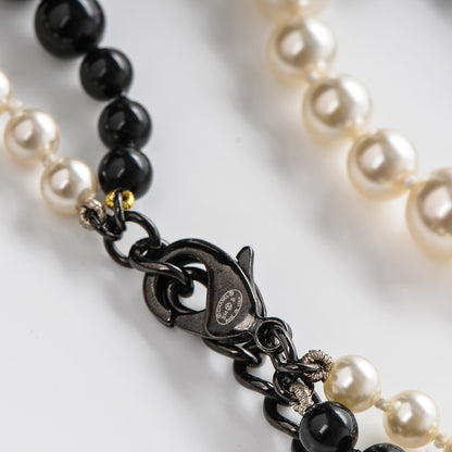 Chanel Pearl Bead CC Long Double Strand Necklace Black White 6 of 6