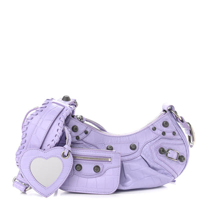 Balenciaga Extra Supple Calfskin Crocodile Embossed Le Cagole Shoulder Bag XS Lilac 1 of 10