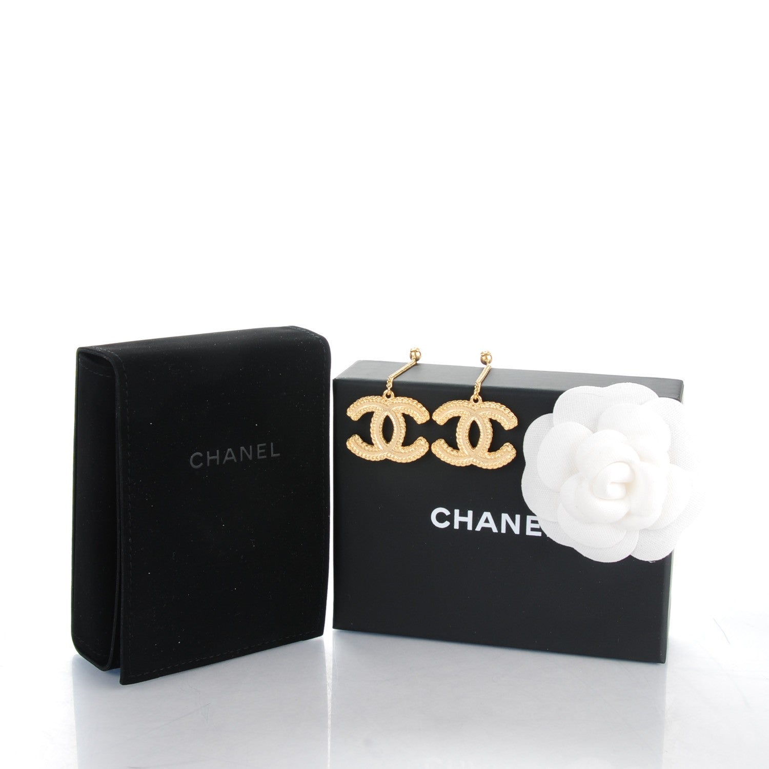 Chanel CC Drop Earrings Matte Gold 5 of 5