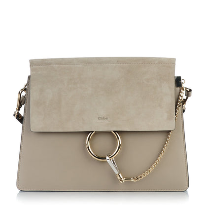 Chloe Calfskin Suede Medium Faye Shoulder Bag Motty Grey 1 of 7
