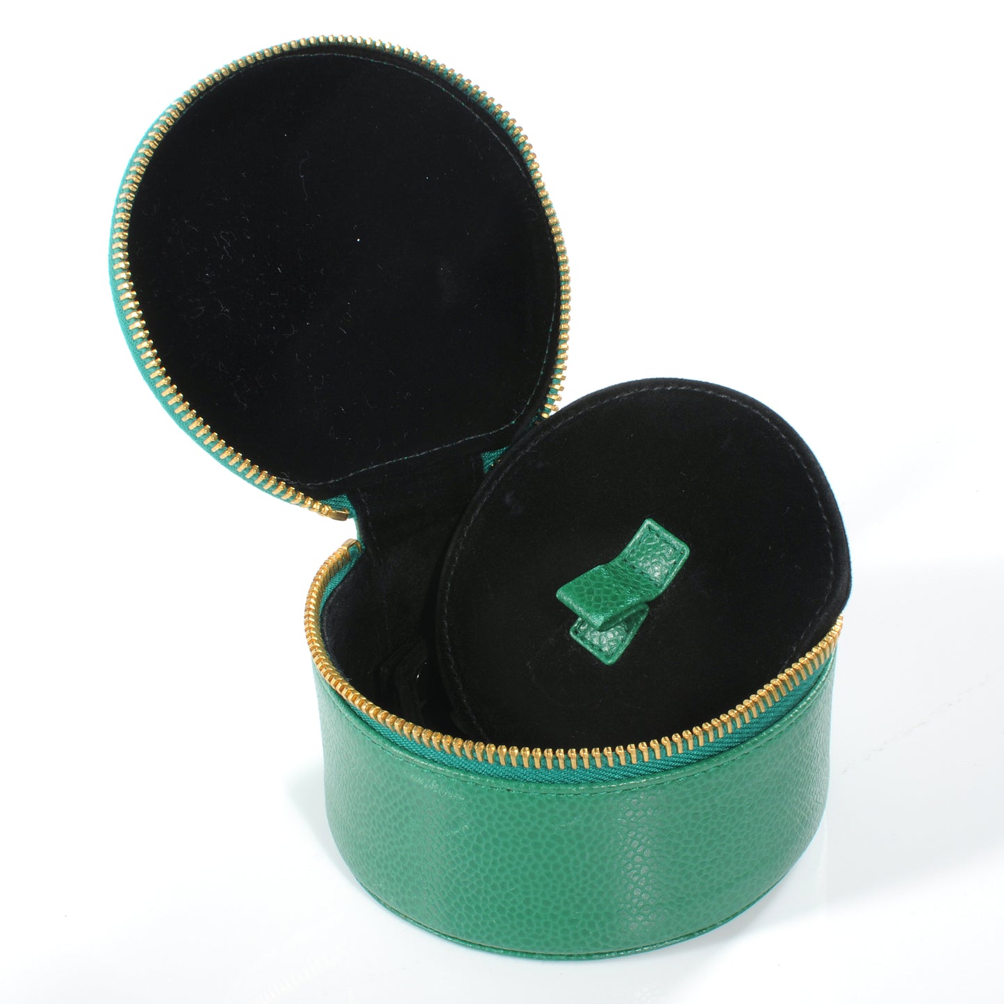 Small CC Caviar Jewelry Travel Case Green