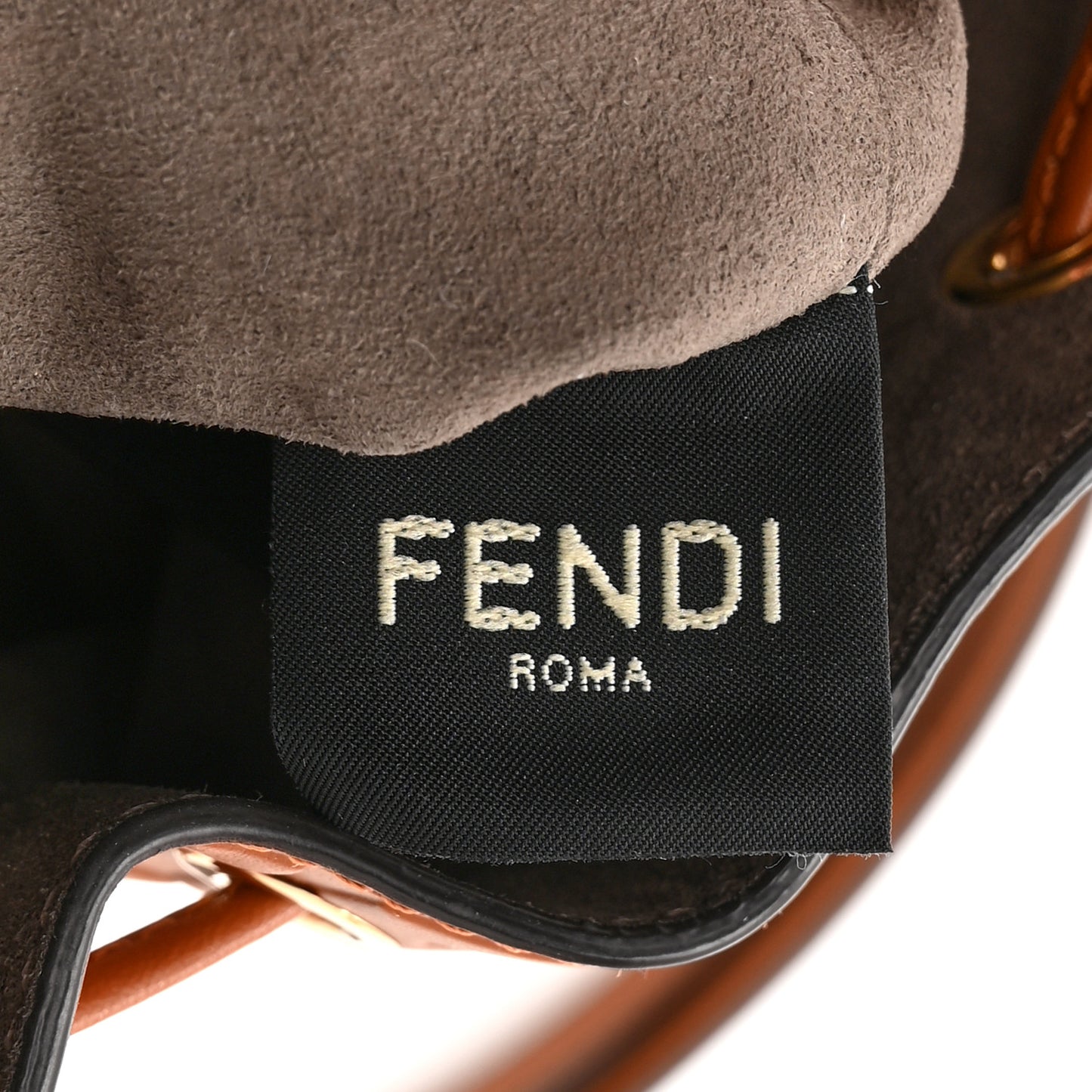 Vitello Liberty F is Fendi FF 1974 Embossed Mini Mon Tresor Bucket Bag Brandy