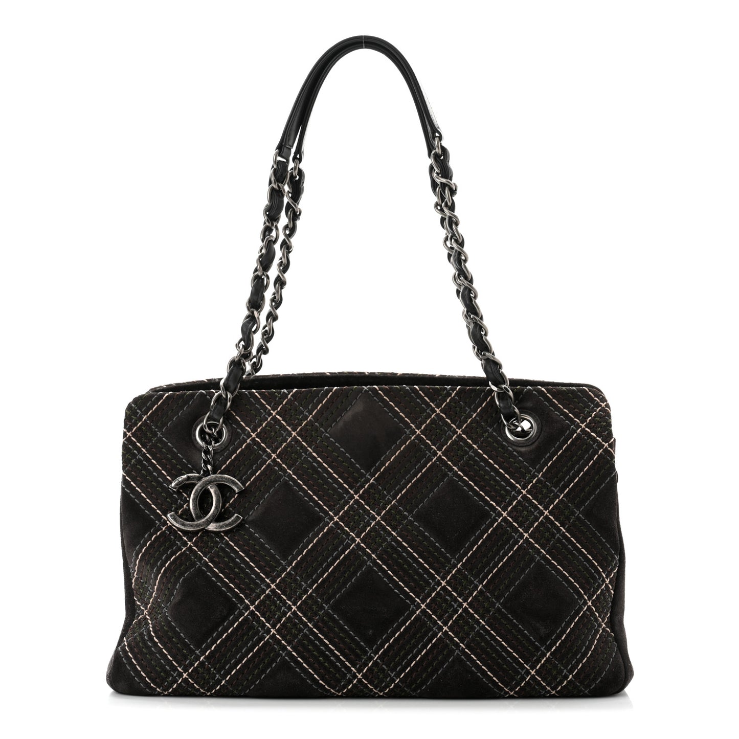 Suede Stitched Saltire CC Zip Shopping Tote Grey Multicolor